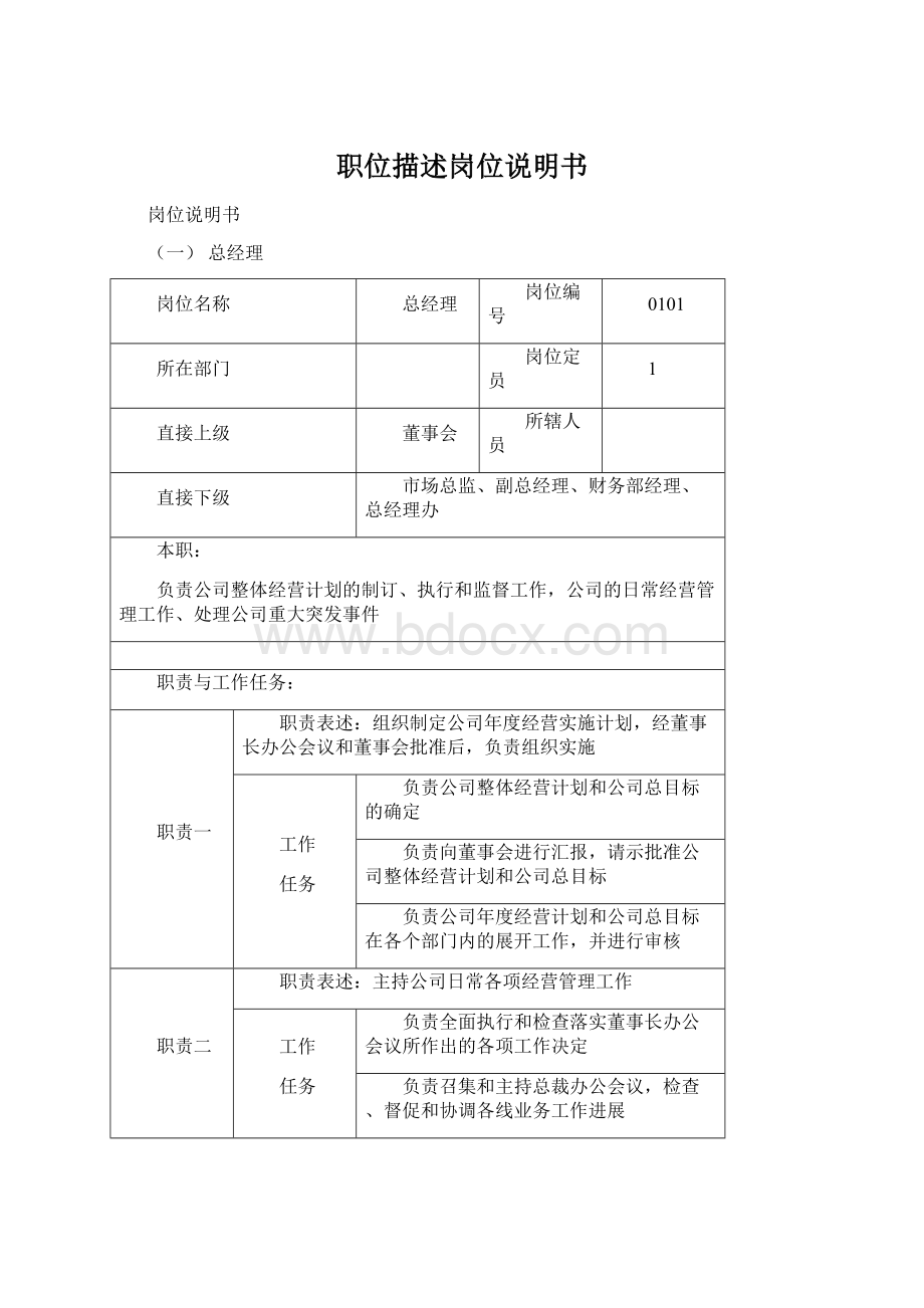 职位描述岗位说明书Word文件下载.docx_第1页