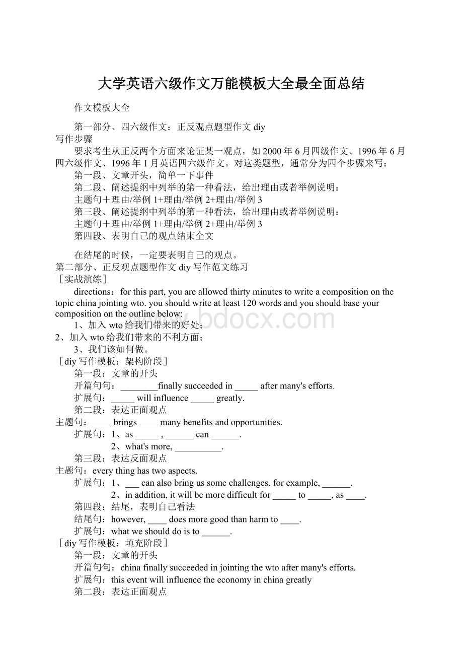 大学英语六级作文万能模板大全最全面总结.docx_第1页