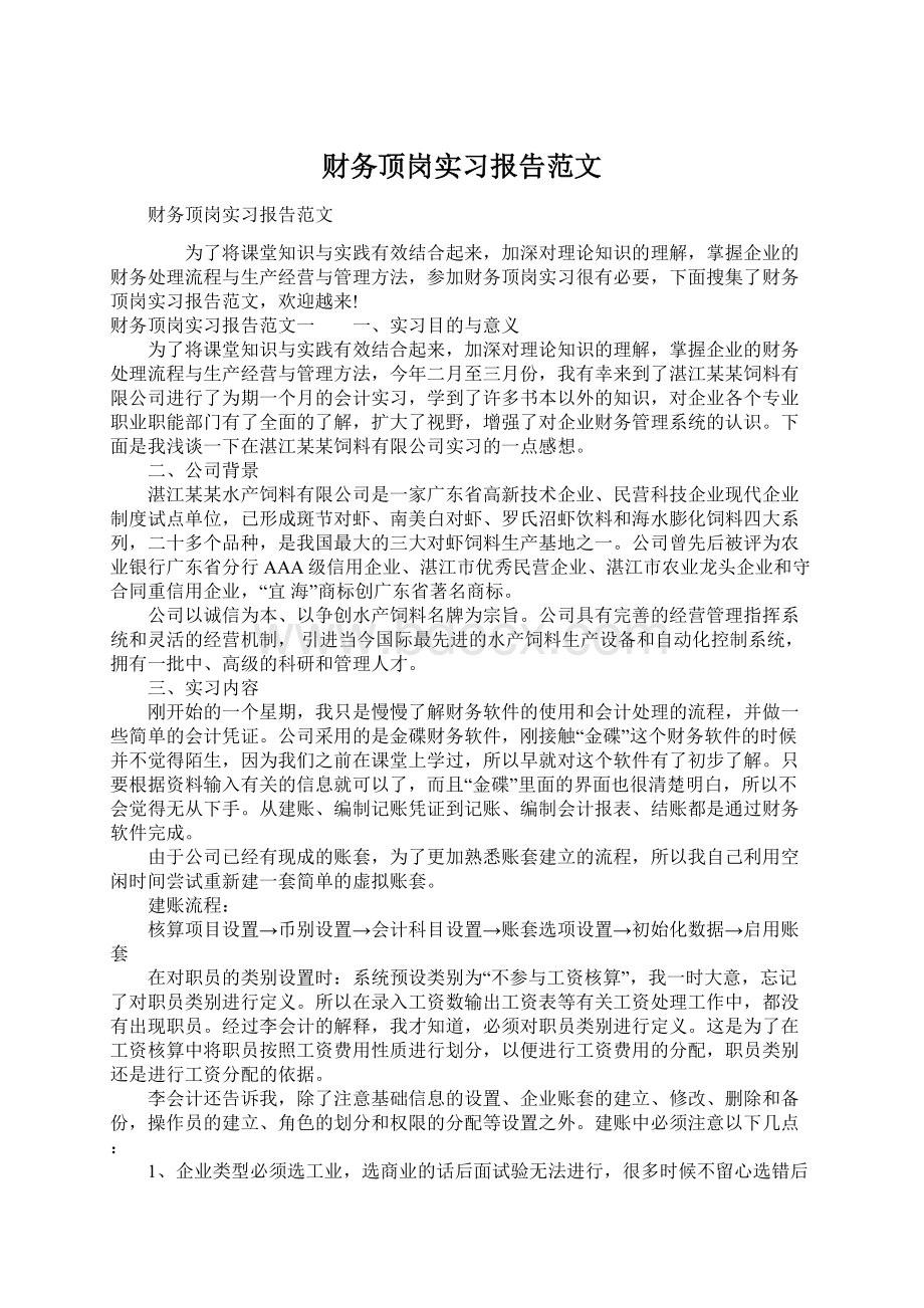 财务顶岗实习报告范文Word格式文档下载.docx_第1页