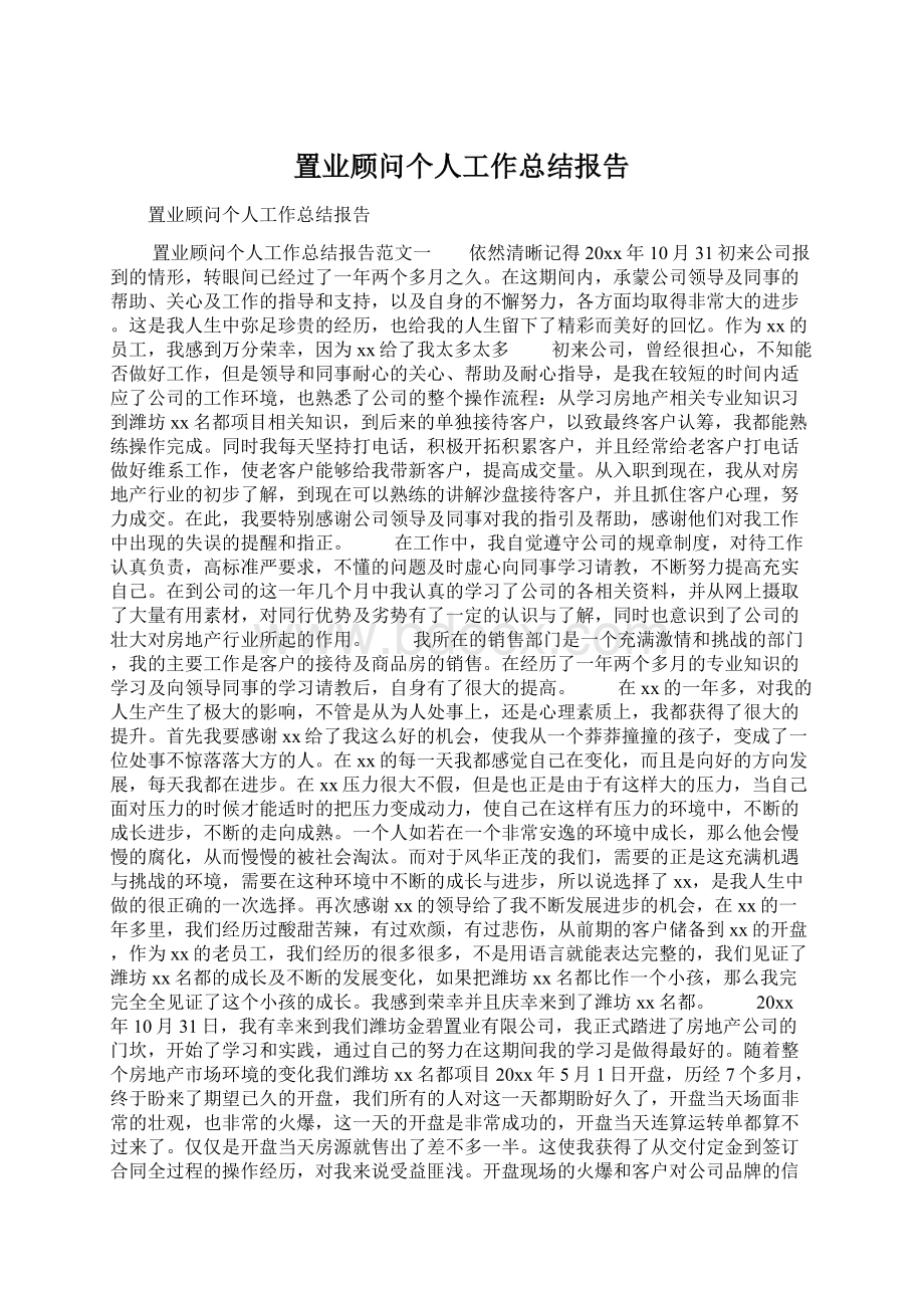 置业顾问个人工作总结报告Word文档格式.docx