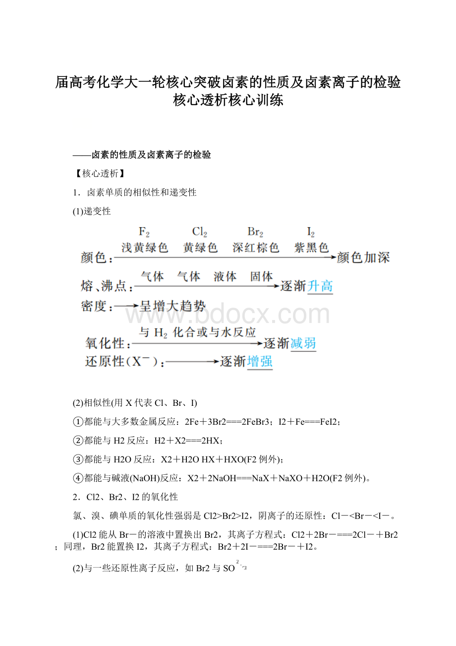 届高考化学大一轮核心突破卤素的性质及卤素离子的检验核心透析核心训练Word下载.docx