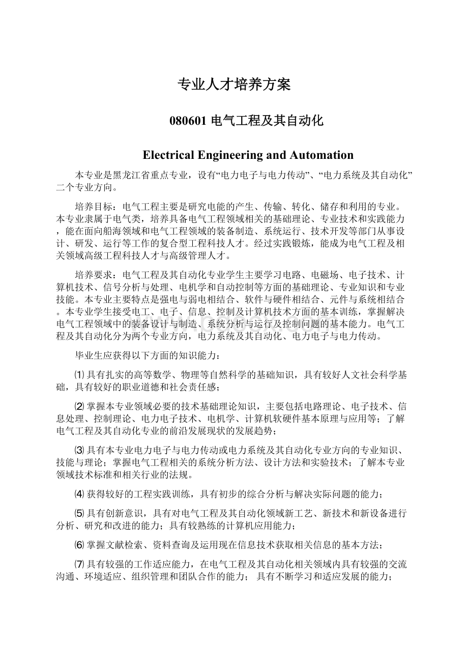 专业人才培养方案Word文档下载推荐.docx