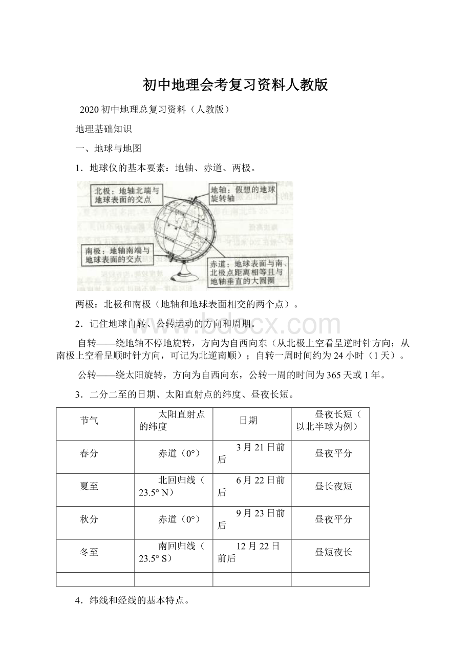 初中地理会考复习资料人教版文档格式.docx