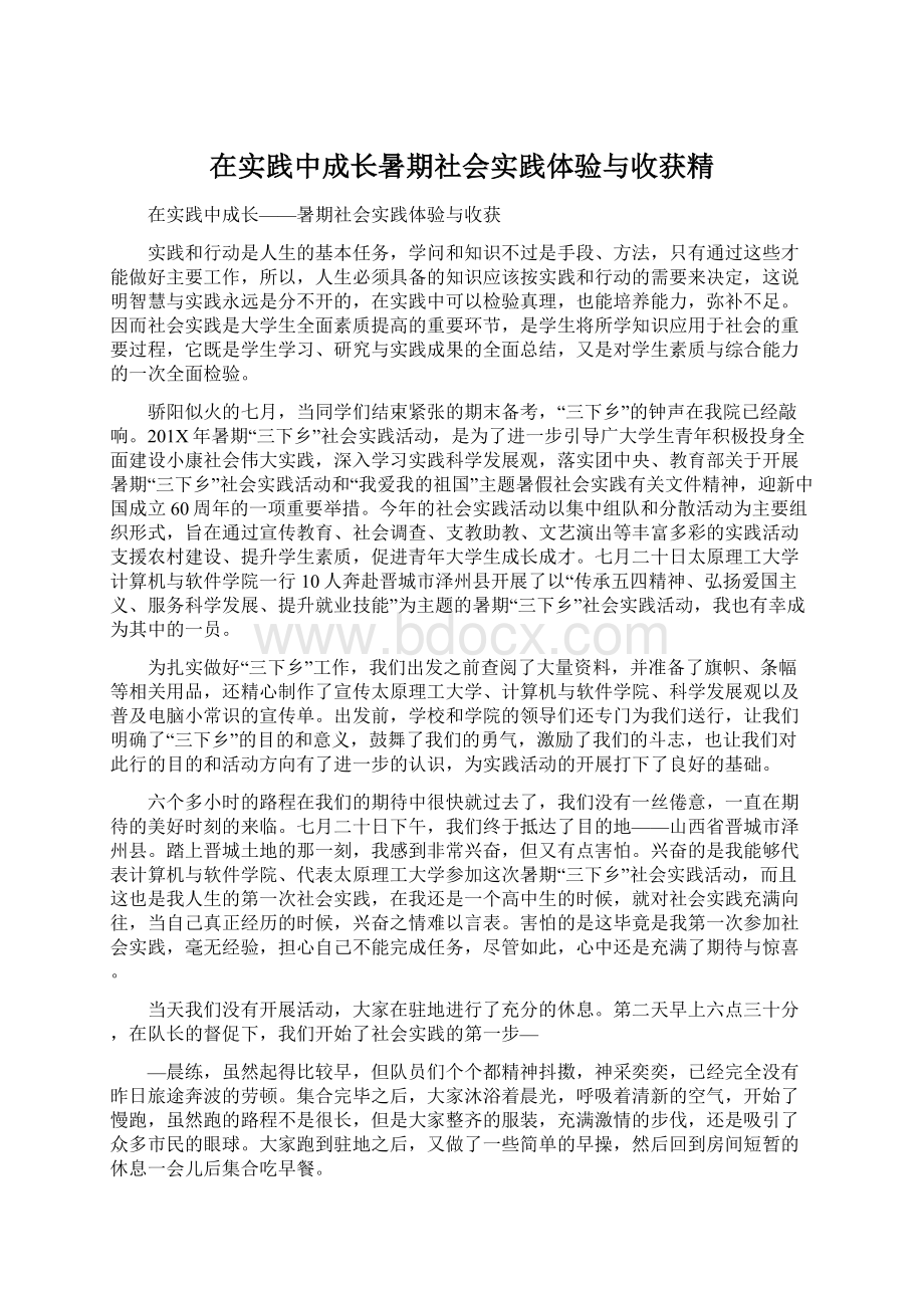 在实践中成长暑期社会实践体验与收获精.docx