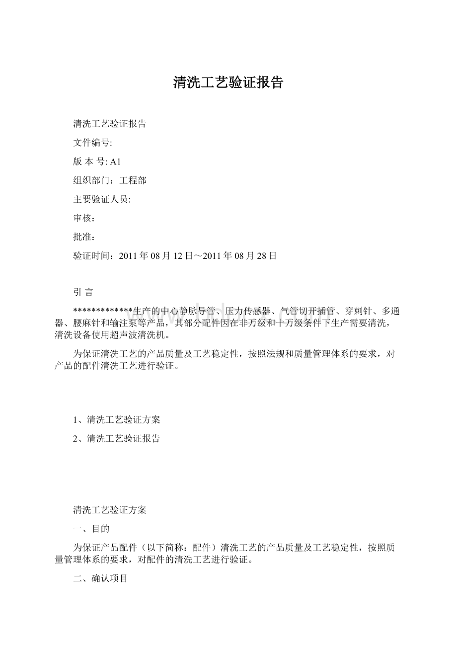 清洗工艺验证报告Word文件下载.docx_第1页