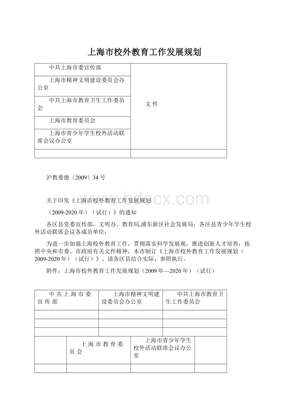 上海市校外教育工作发展规划.docx_第1页