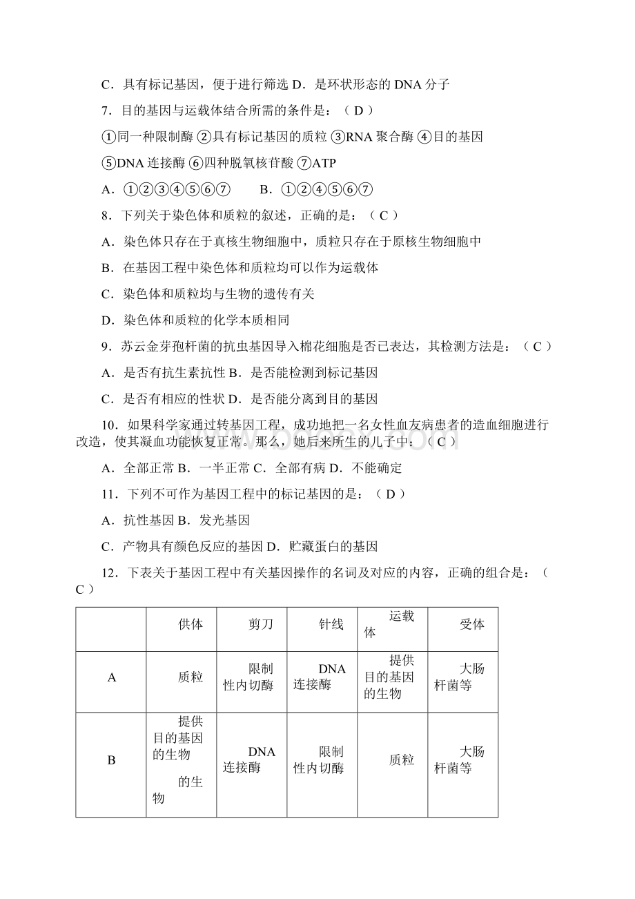 高中生物选修3第一章基因工程习题Word格式文档下载.docx_第2页