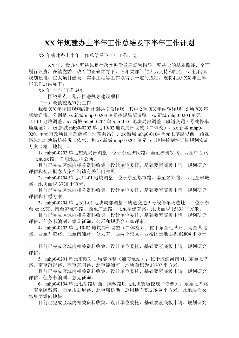 XX年规建办上半年工作总结及下半年工作计划Word文档格式.docx_第1页