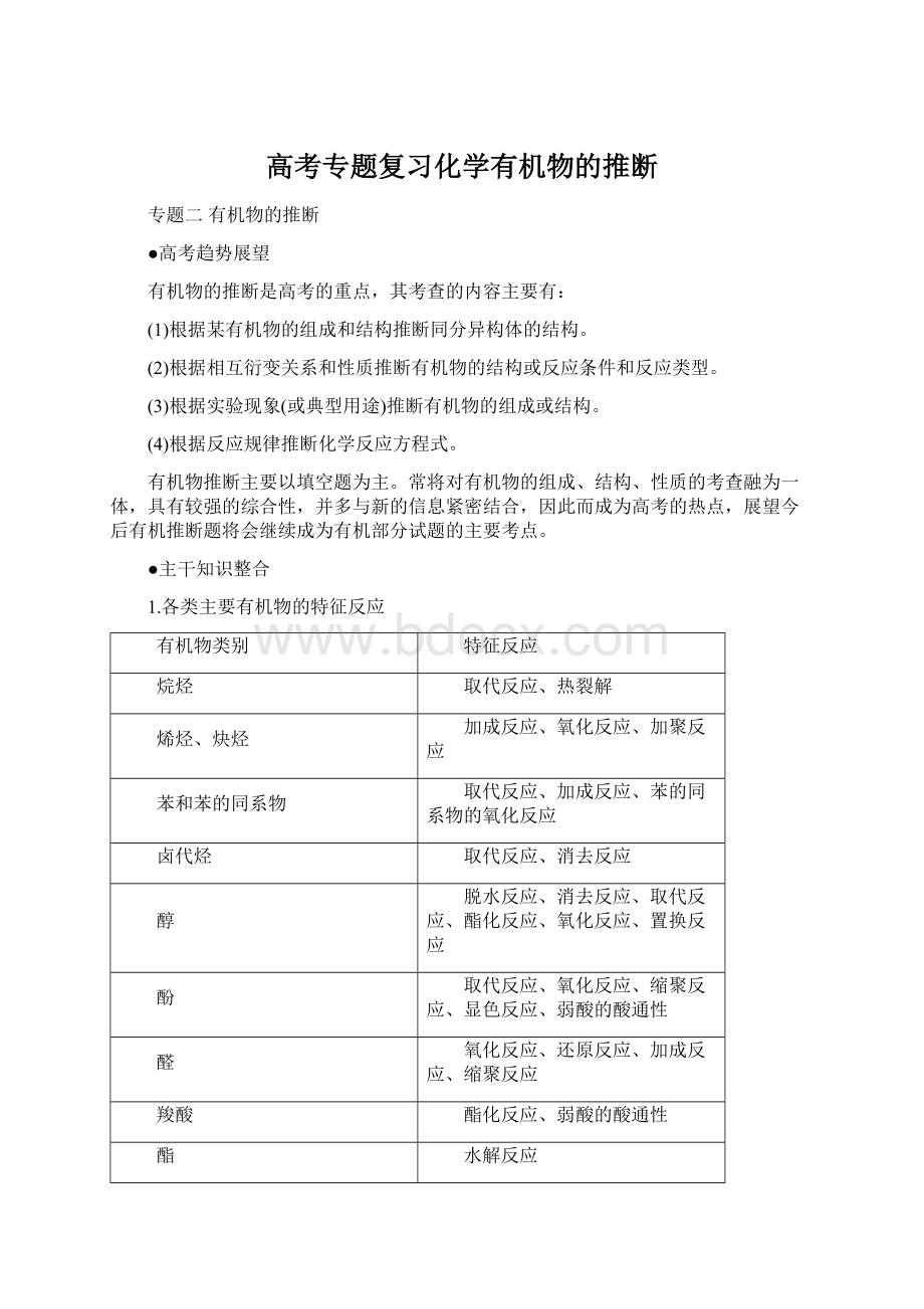 高考专题复习化学有机物的推断.docx_第1页