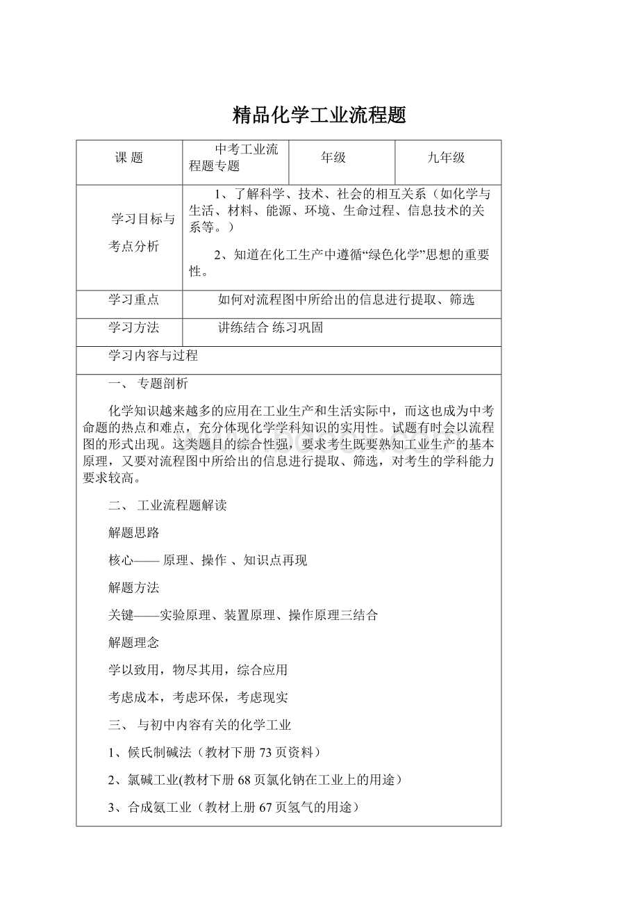 精品化学工业流程题.docx_第1页