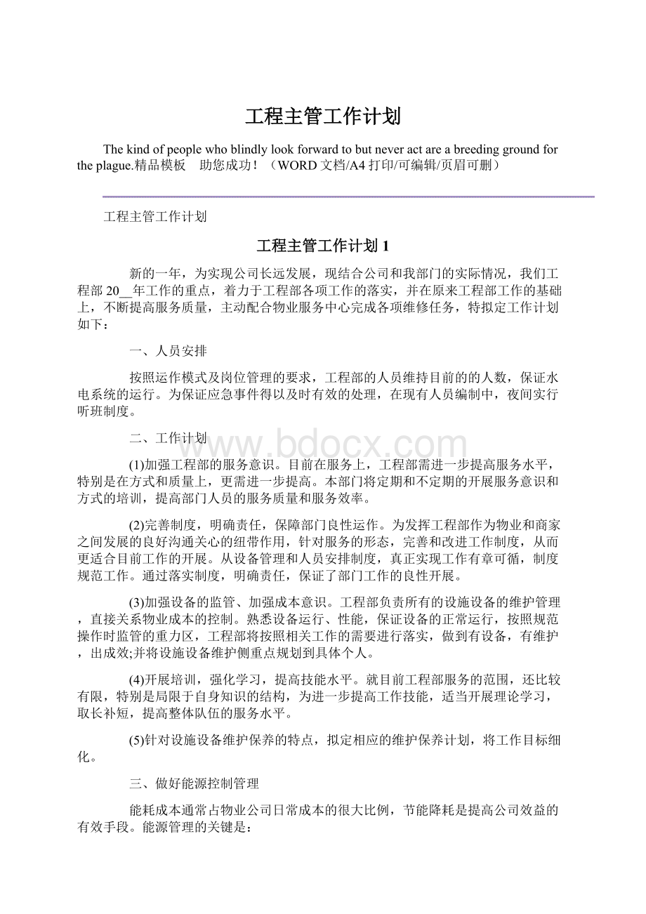 工程主管工作计划Word格式文档下载.docx_第1页