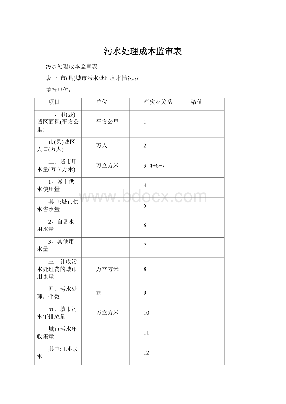 污水处理成本监审表.docx