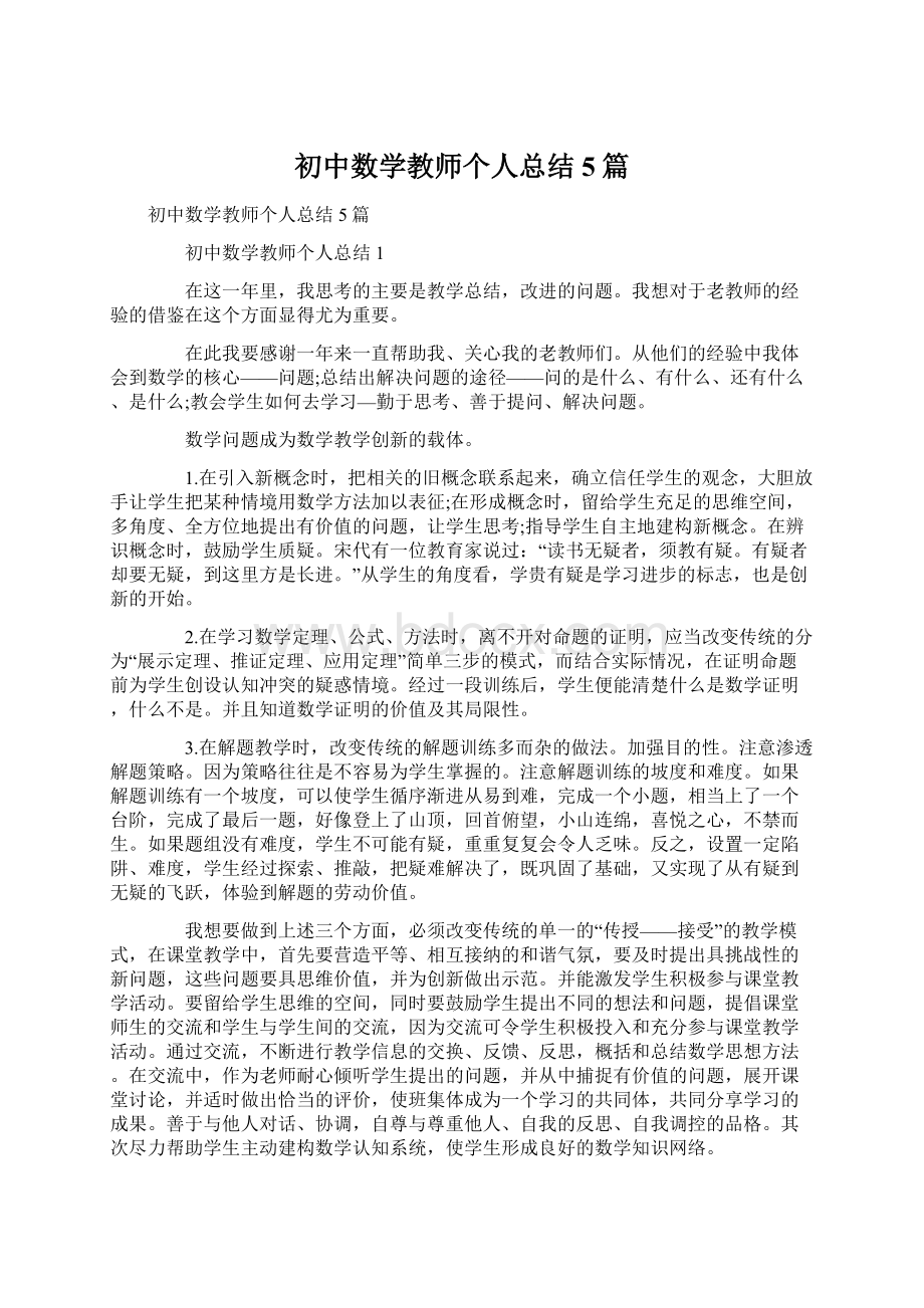 初中数学教师个人总结5篇.docx