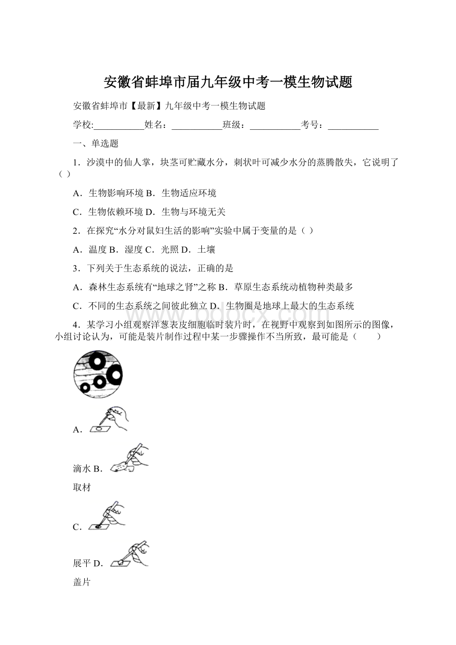 安徽省蚌埠市届九年级中考一模生物试题Word文件下载.docx