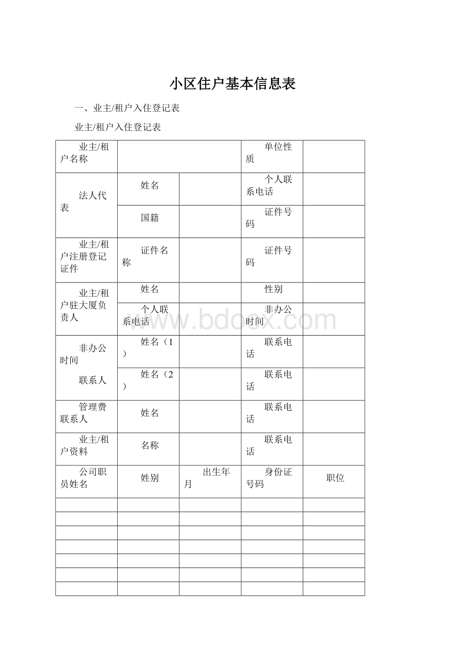 小区住户基本信息表Word文档格式.docx_第1页