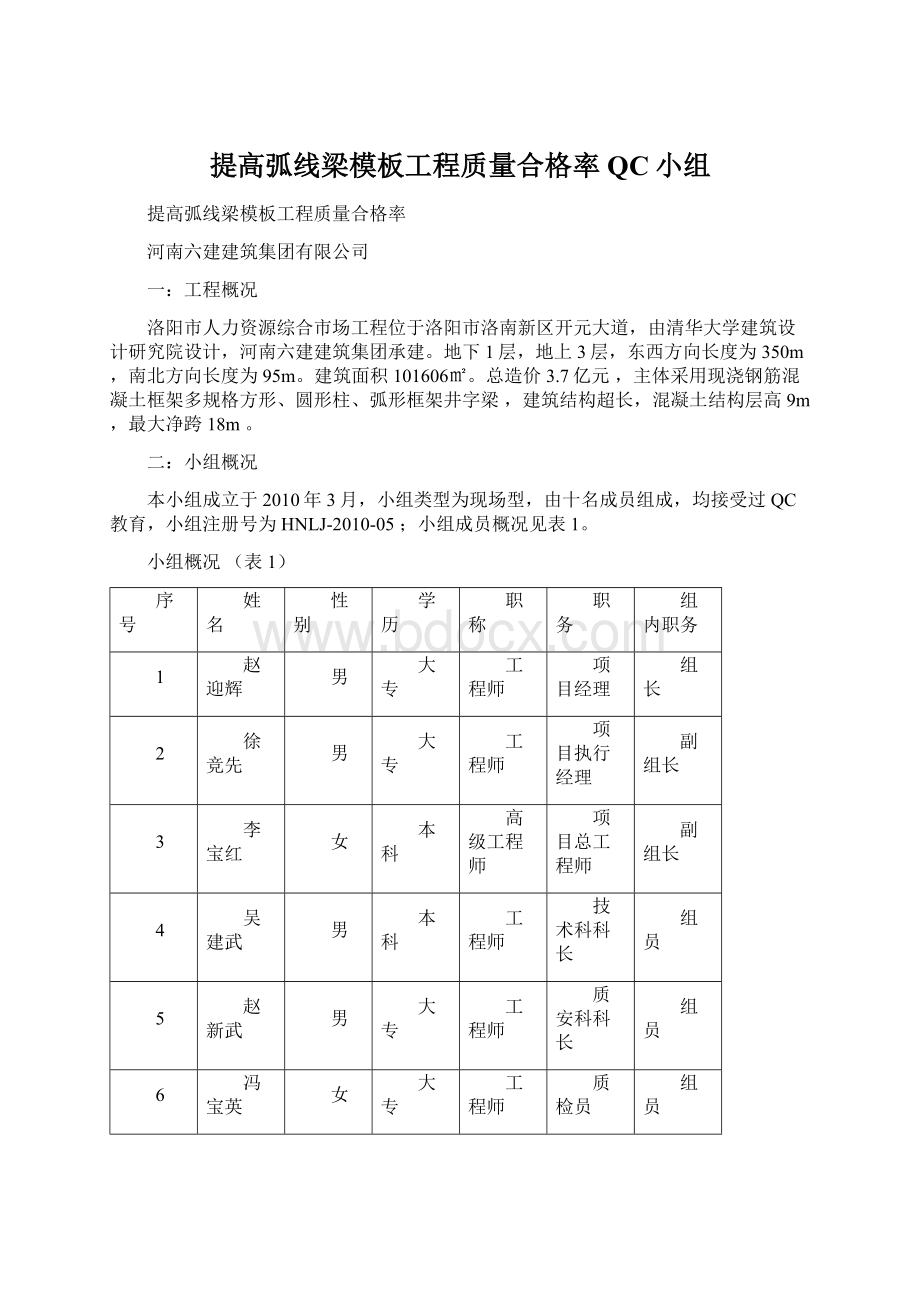 提高弧线梁模板工程质量合格率QC小组Word文件下载.docx_第1页