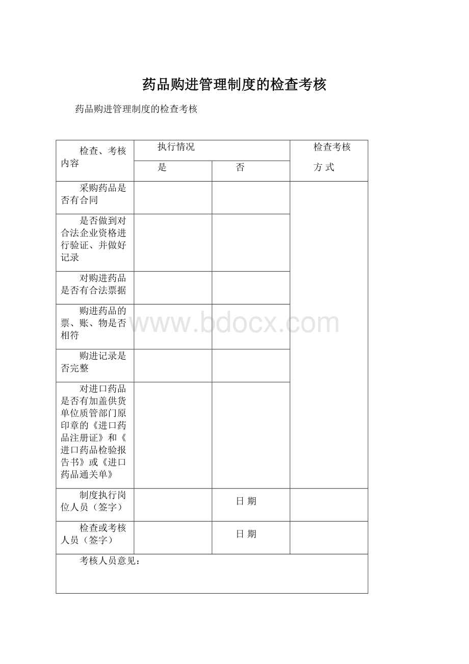 药品购进管理制度的检查考核Word文件下载.docx