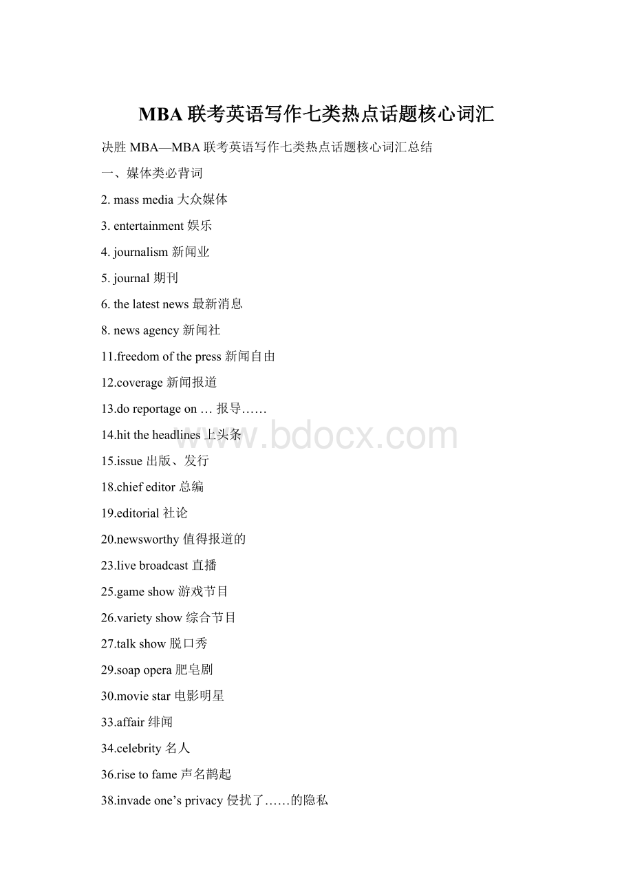 MBA联考英语写作七类热点话题核心词汇.docx_第1页