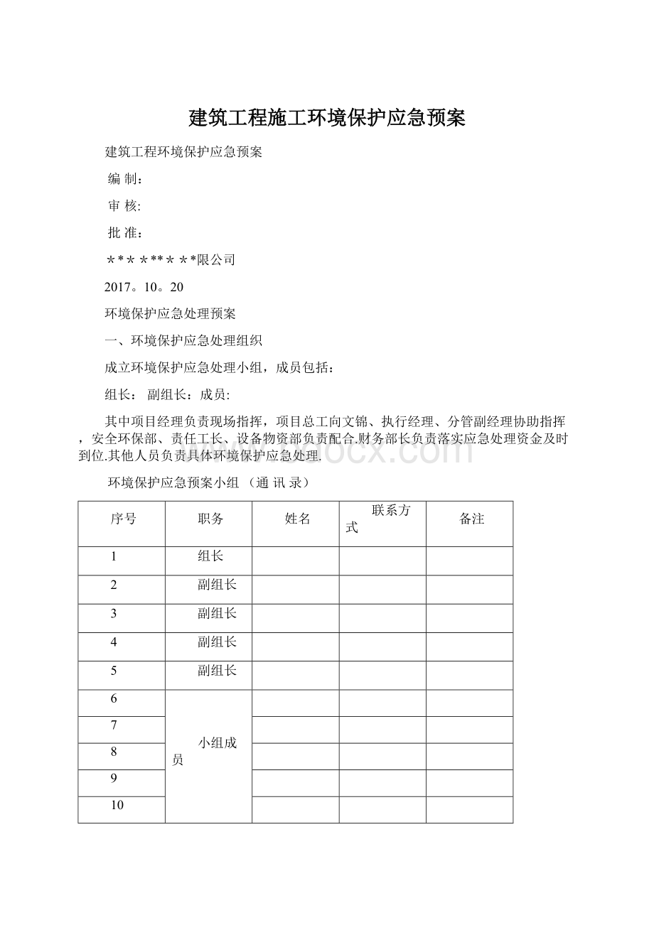 建筑工程施工环境保护应急预案.docx_第1页