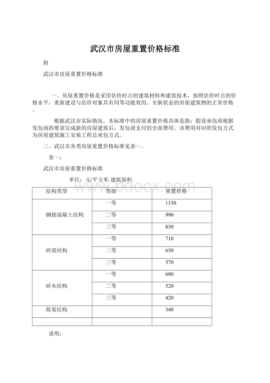 武汉市房屋重置价格标准文档格式.docx