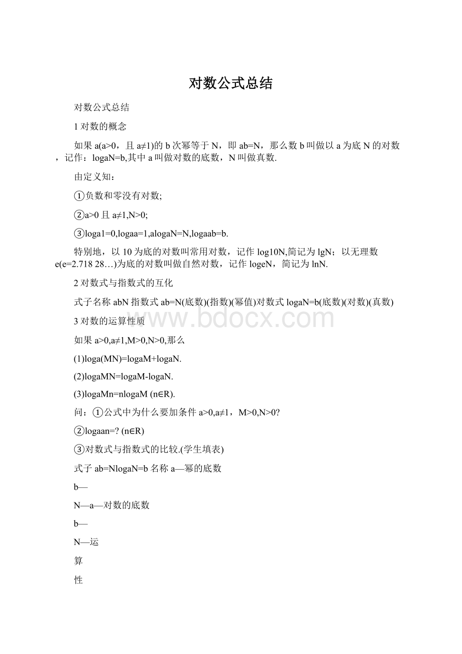 对数公式总结.docx