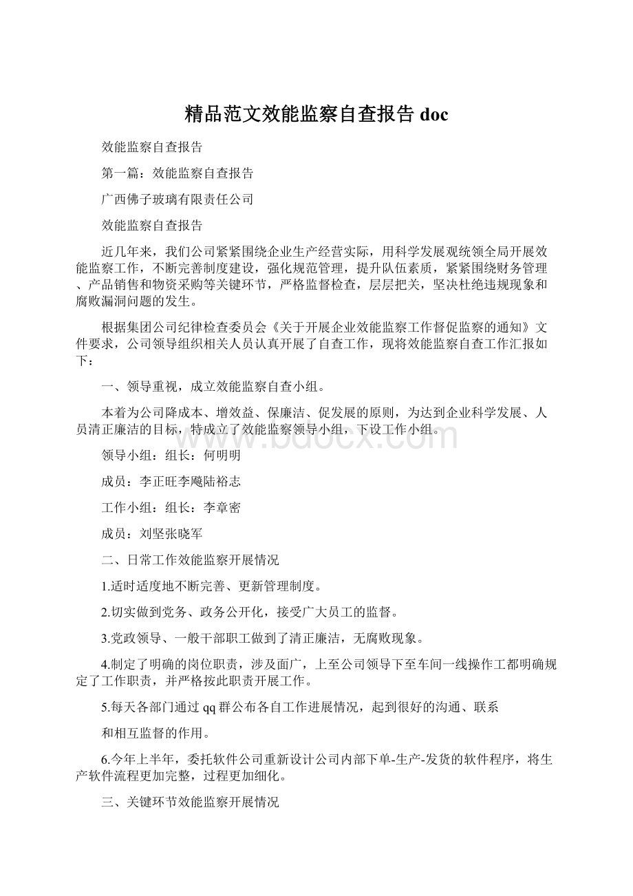 精品范文效能监察自查报告doc.docx_第1页