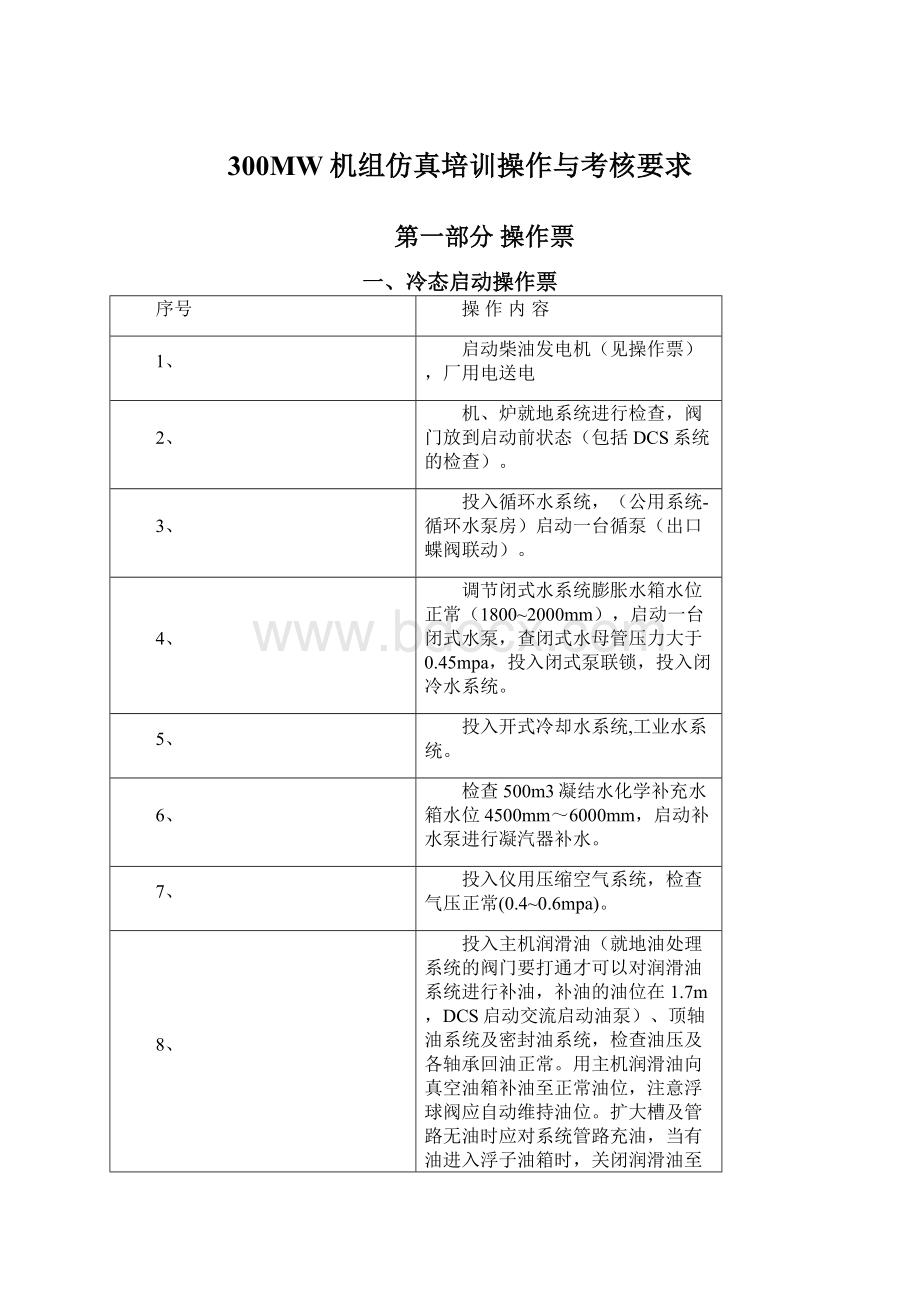 300MW机组仿真培训操作与考核要求Word格式.docx