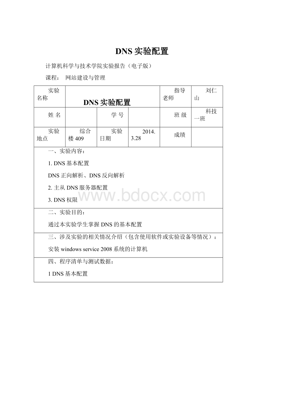 DNS实验配置Word文件下载.docx