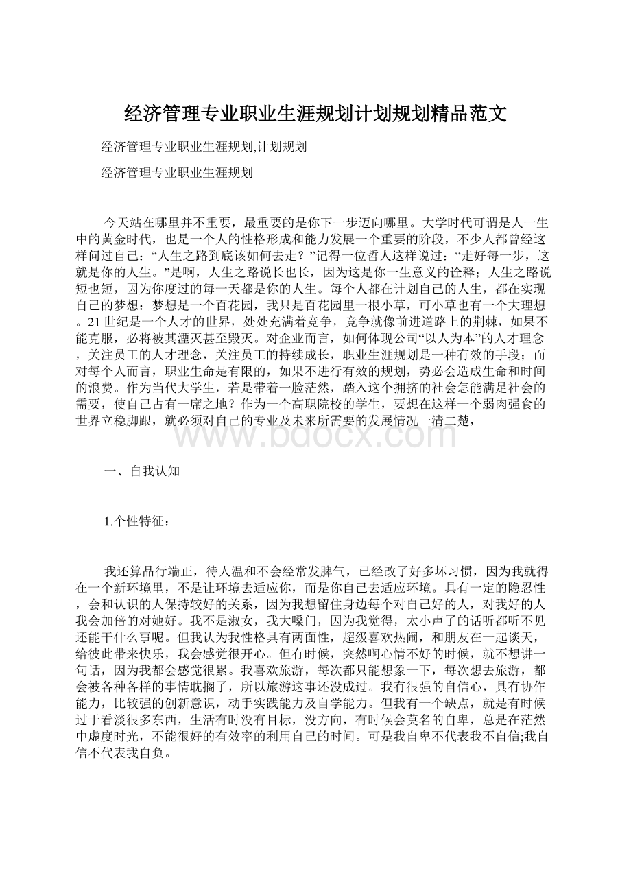 经济管理专业职业生涯规划计划规划精品范文.docx