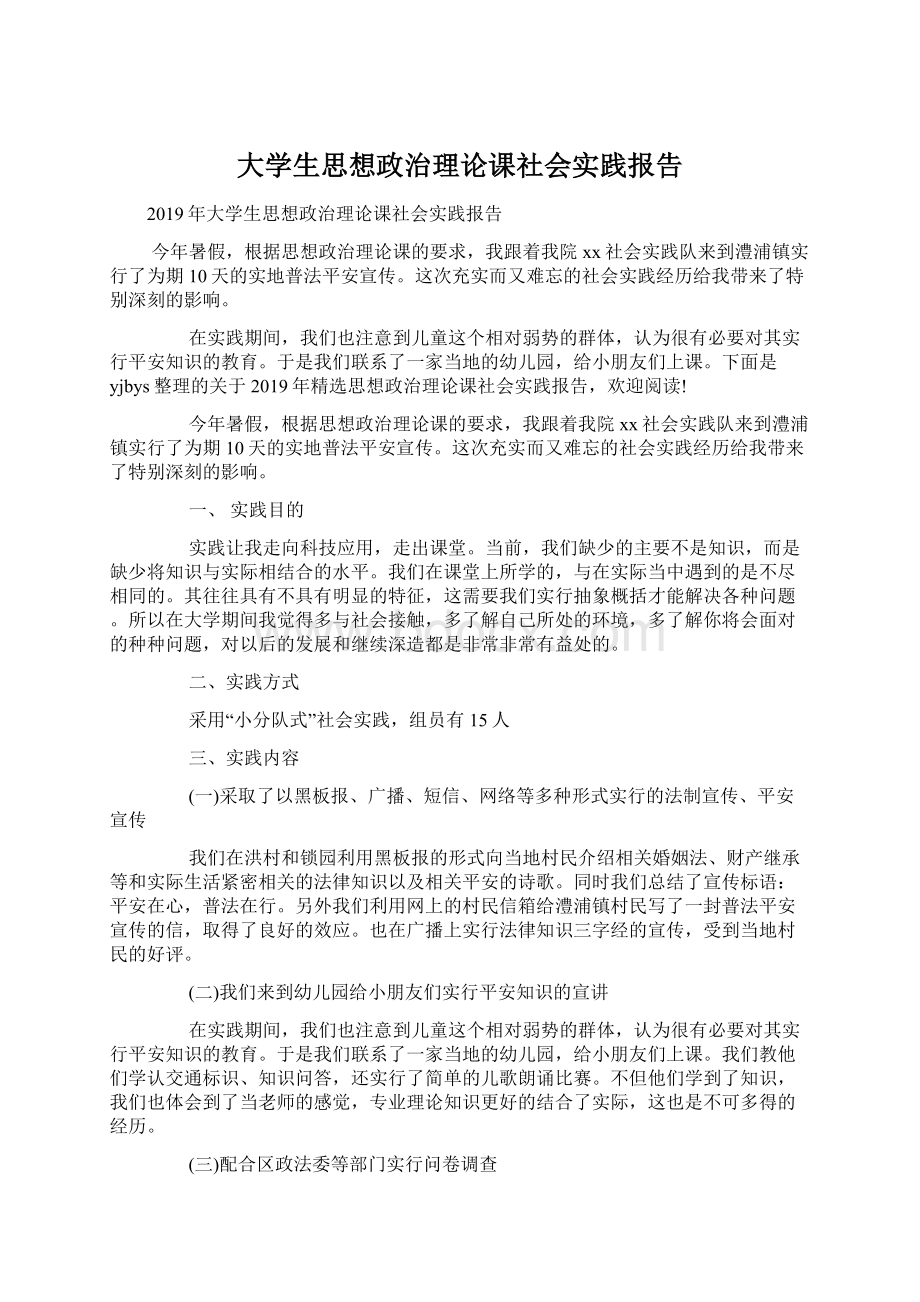 大学生思想政治理论课社会实践报告文档格式.docx_第1页