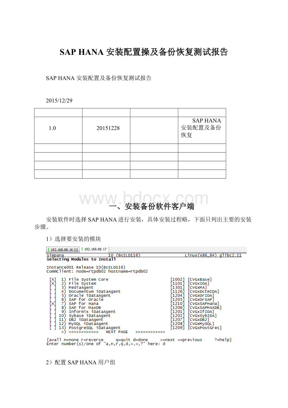 SAP HANA 安装配置操及备份恢复测试报告Word下载.docx