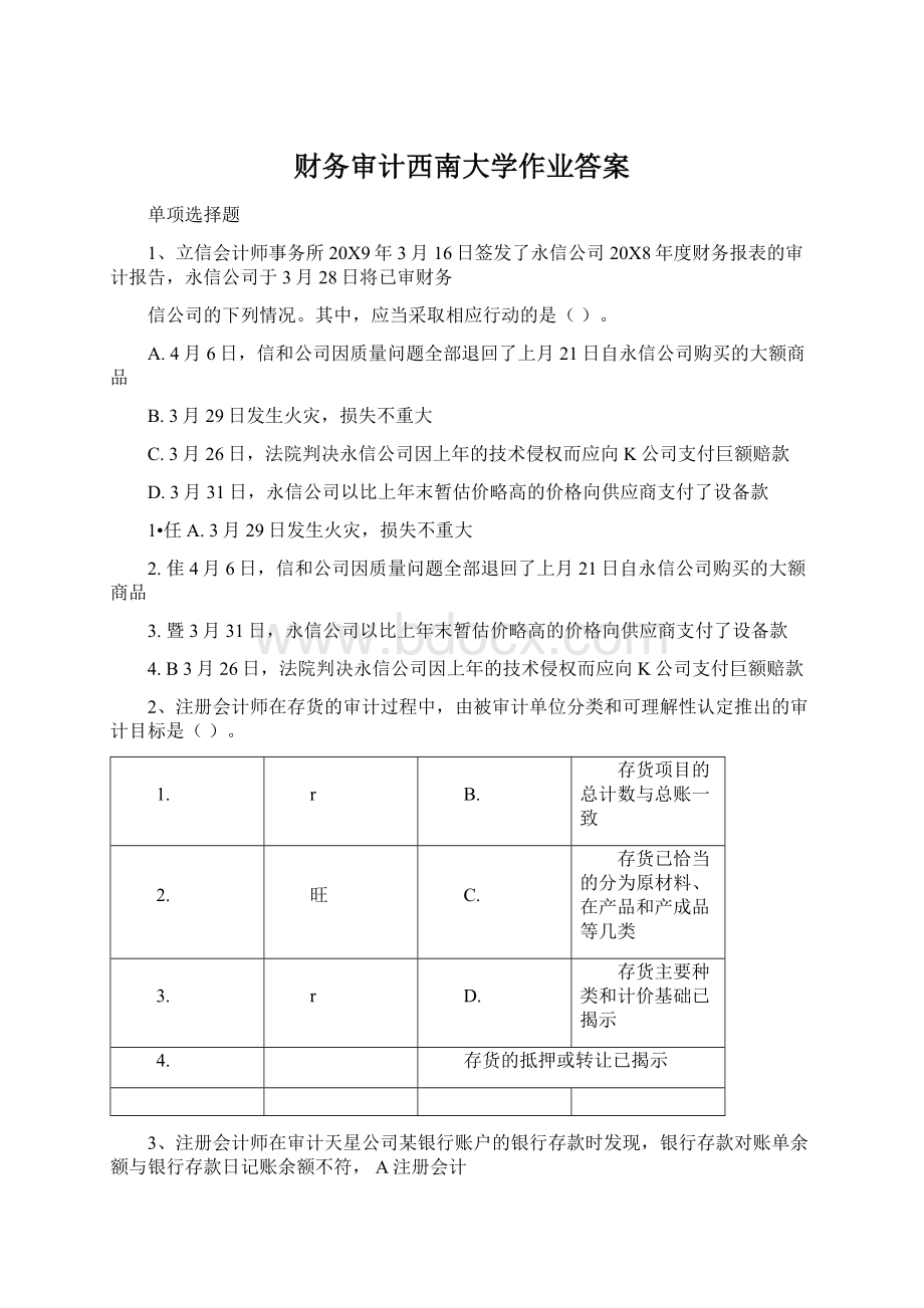 财务审计西南大学作业答案.docx