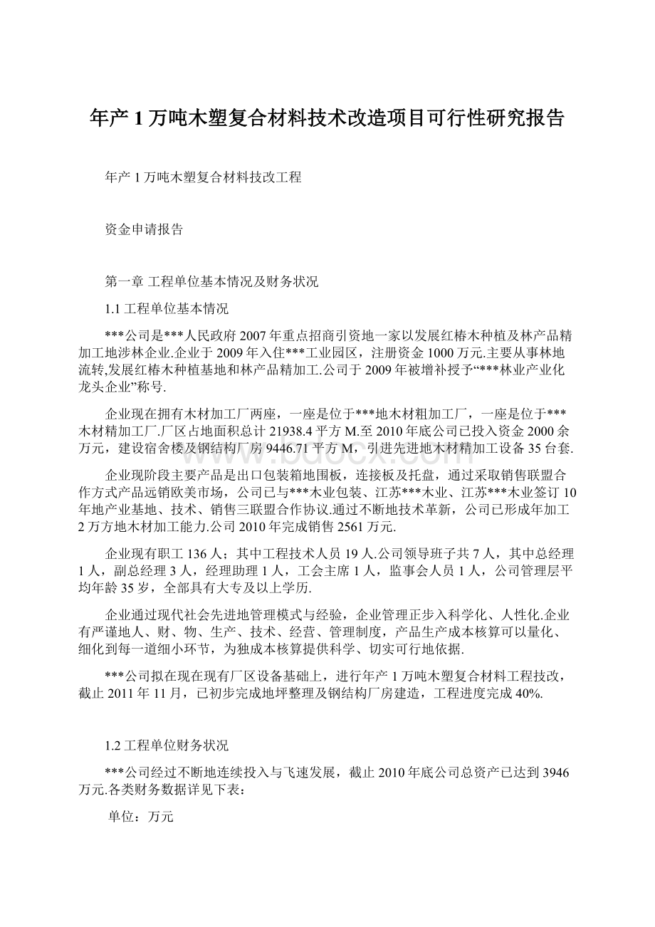 年产1万吨木塑复合材料技术改造项目可行性研究报告Word文档格式.docx