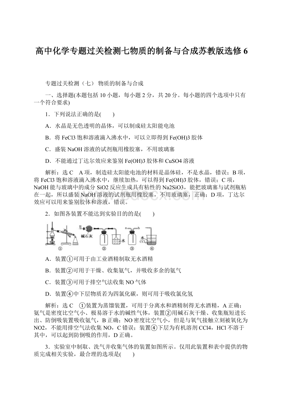 高中化学专题过关检测七物质的制备与合成苏教版选修6.docx_第1页