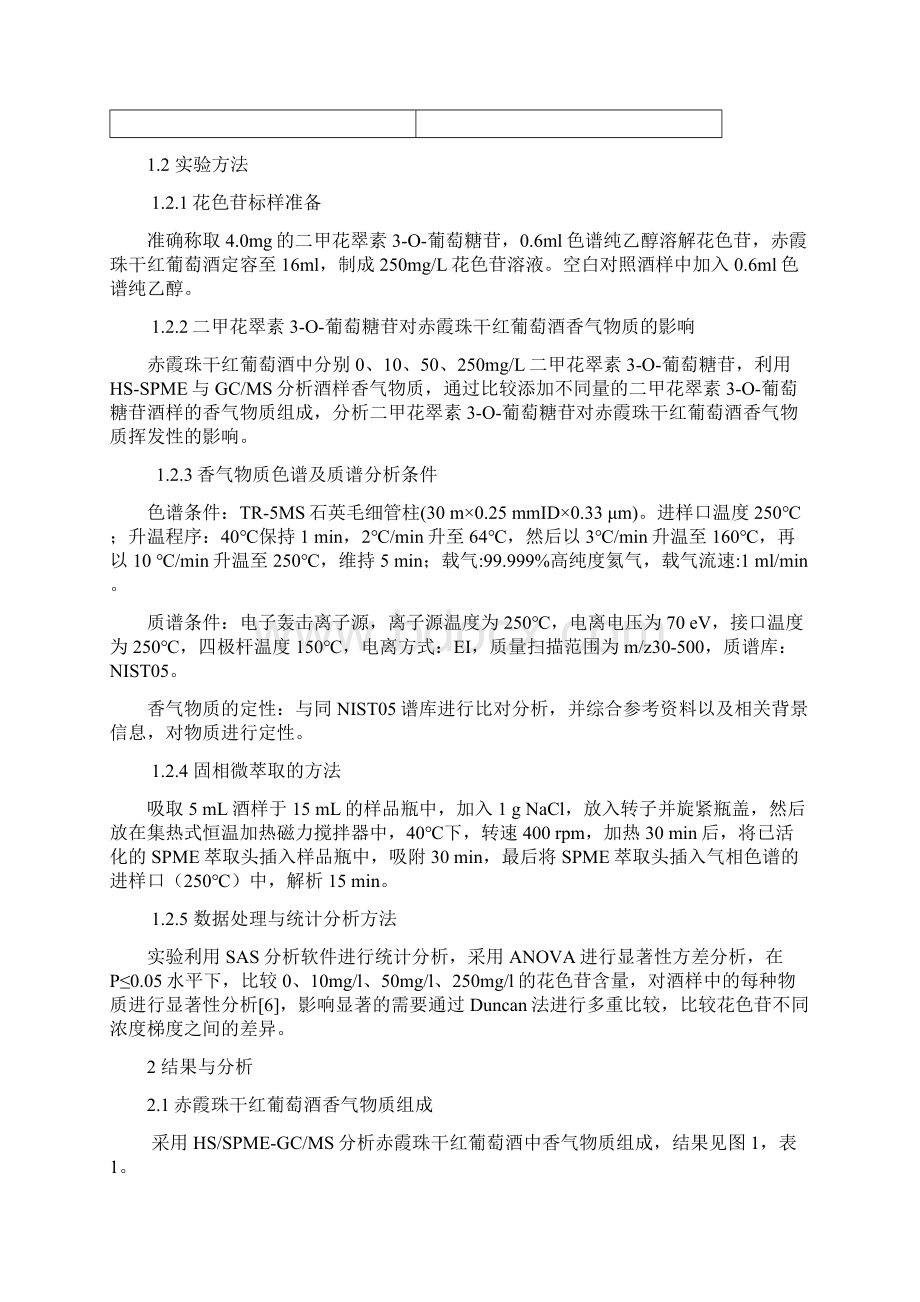 二甲花翠素3O葡萄糖苷对赤霞珠干红葡萄酒香气物质挥发性的影响Word文档格式.docx_第3页