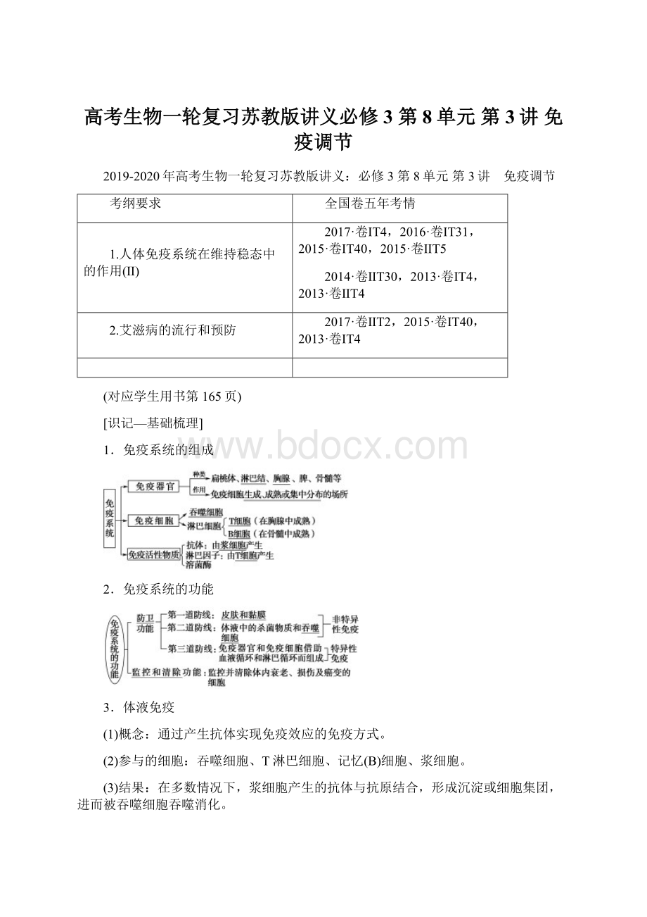 高考生物一轮复习苏教版讲义必修3 第8单元 第3讲 免疫调节文档格式.docx