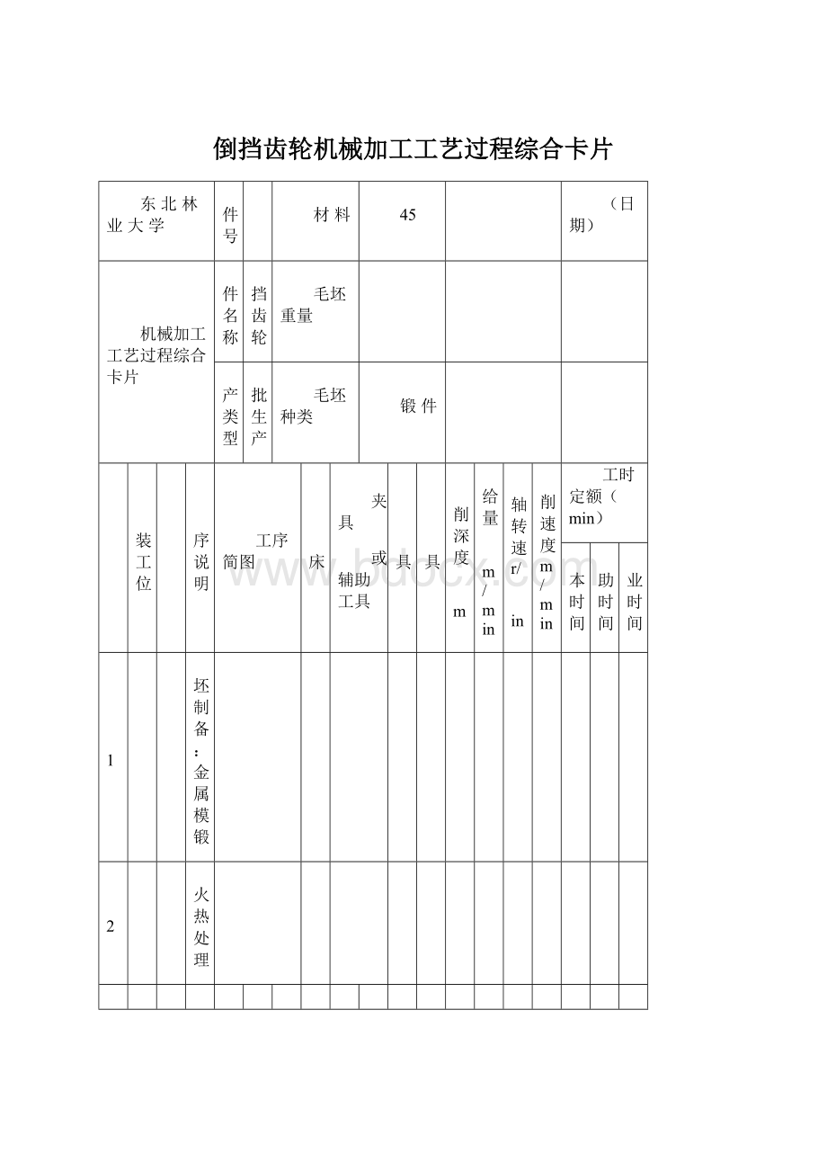 倒挡齿轮机械加工工艺过程综合卡片.docx