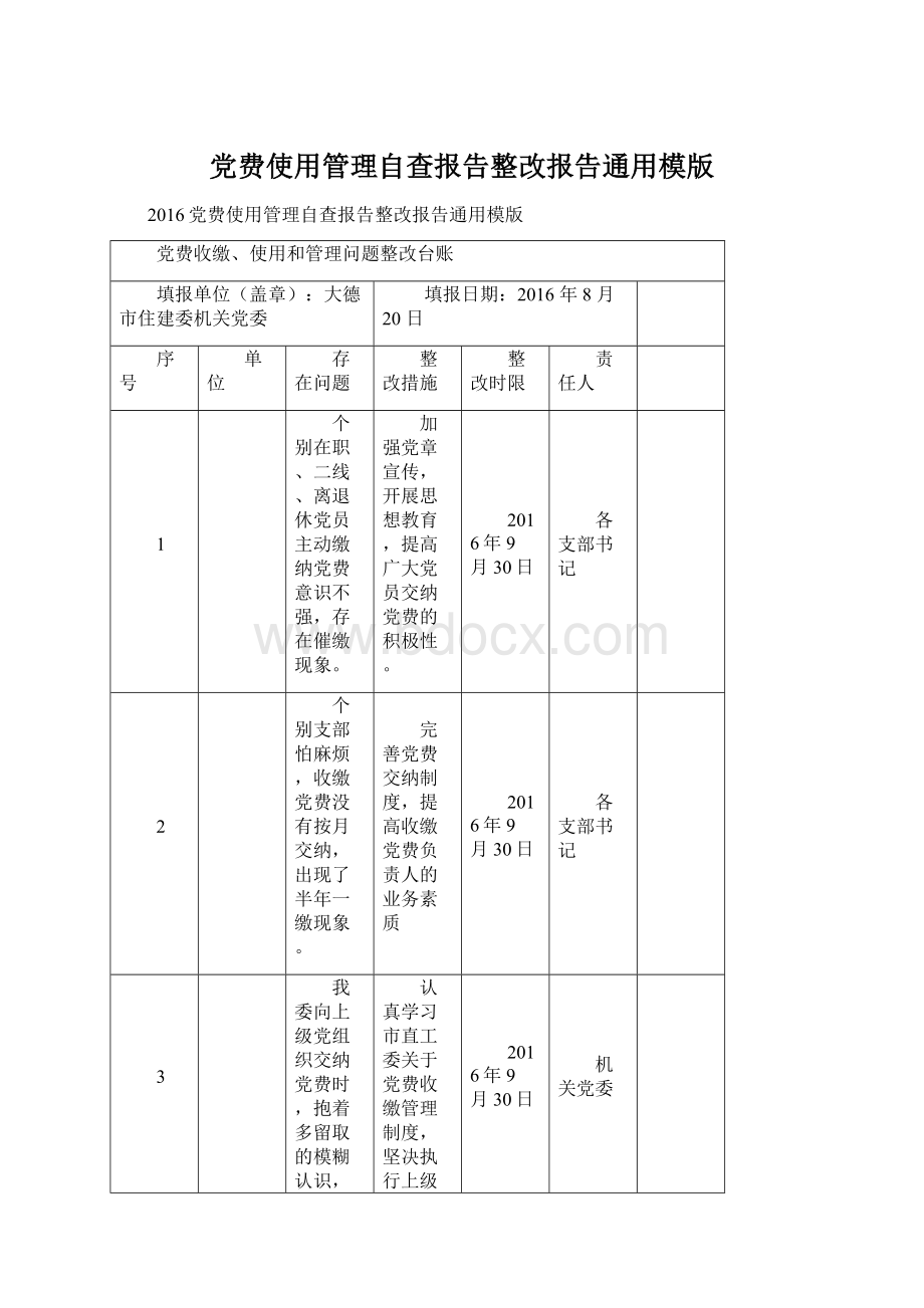 党费使用管理自查报告整改报告通用模版.docx