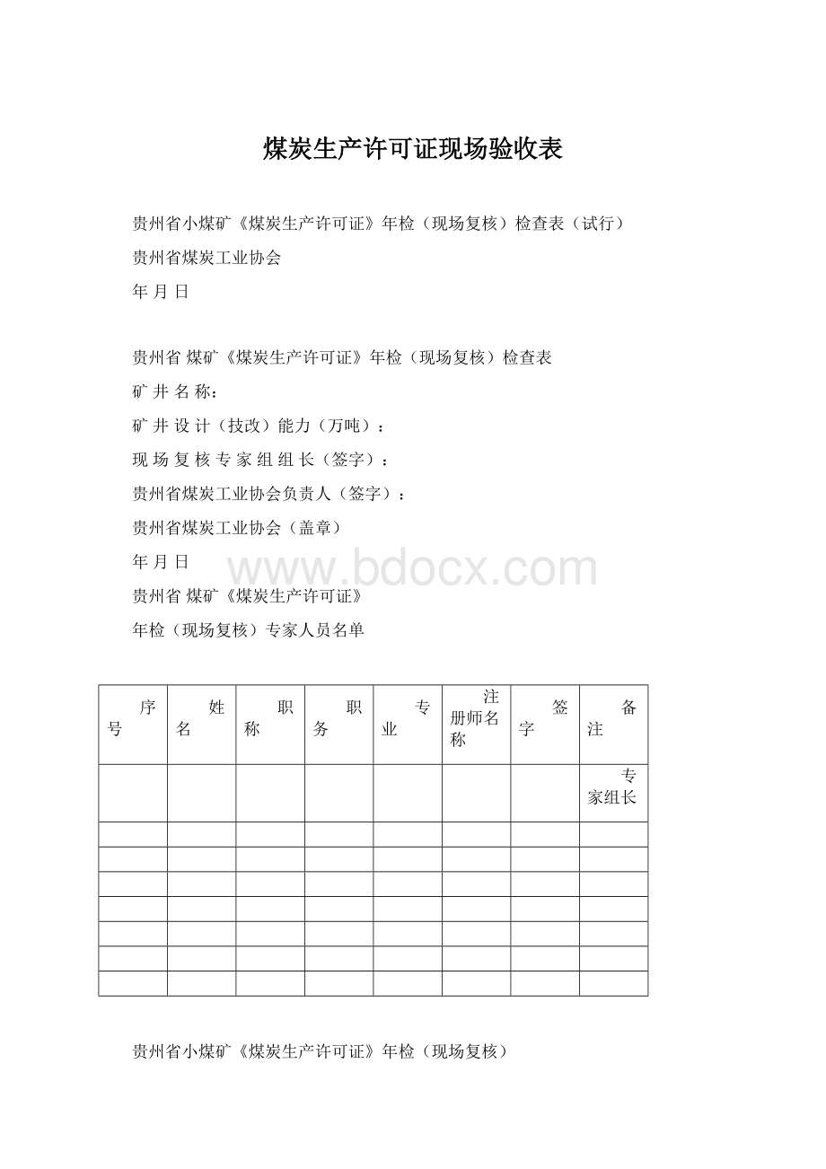 煤炭生产许可证现场验收表.docx_第1页