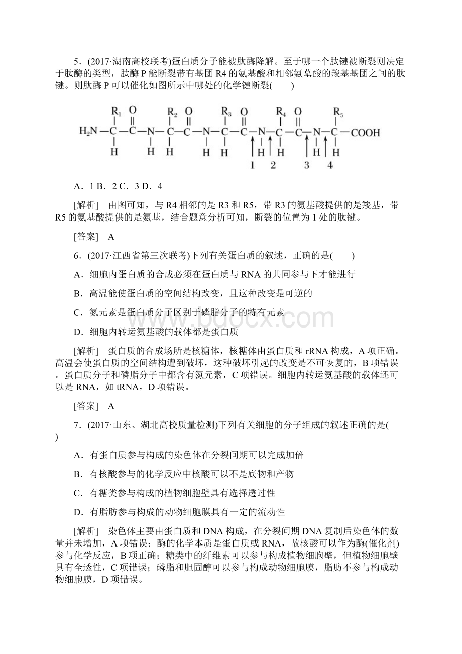 届高考生物二轮复习专题一细胞的分子组成与细胞的结构跟踪强化训练1细胞的分子组成.docx_第3页