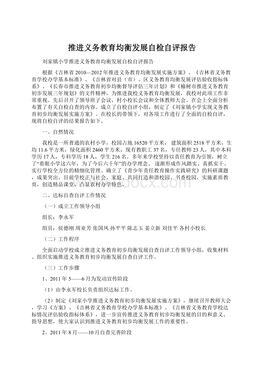 推进义务教育均衡发展自检自评报告.docx_第1页