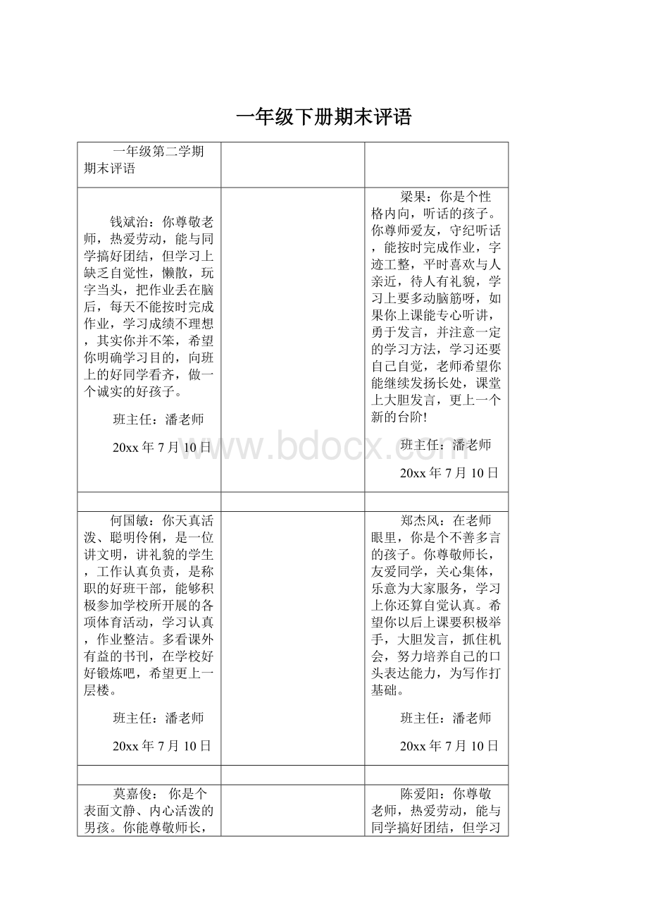 一年级下册期末评语.docx_第1页