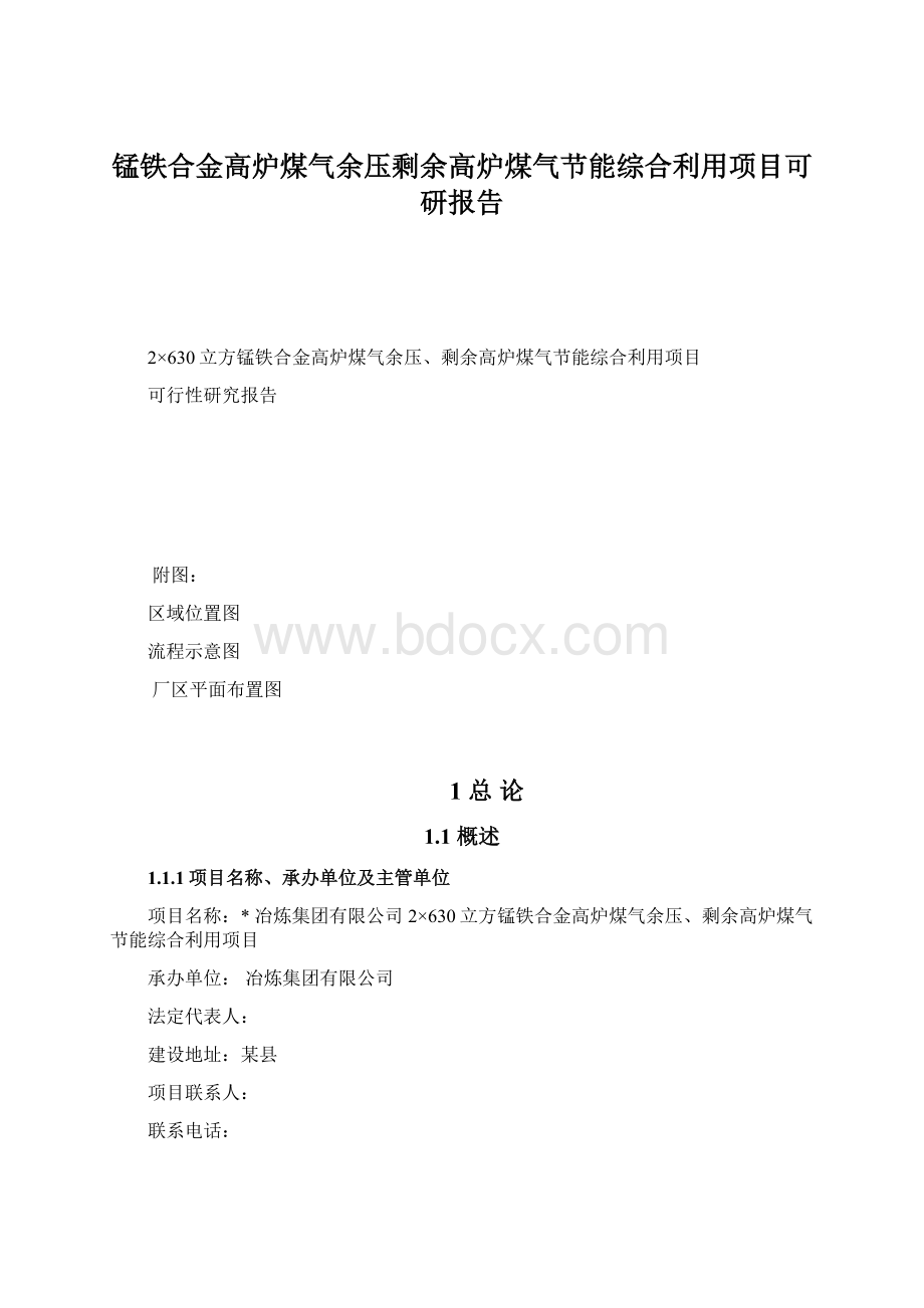 锰铁合金高炉煤气余压剩余高炉煤气节能综合利用项目可研报告.docx_第1页