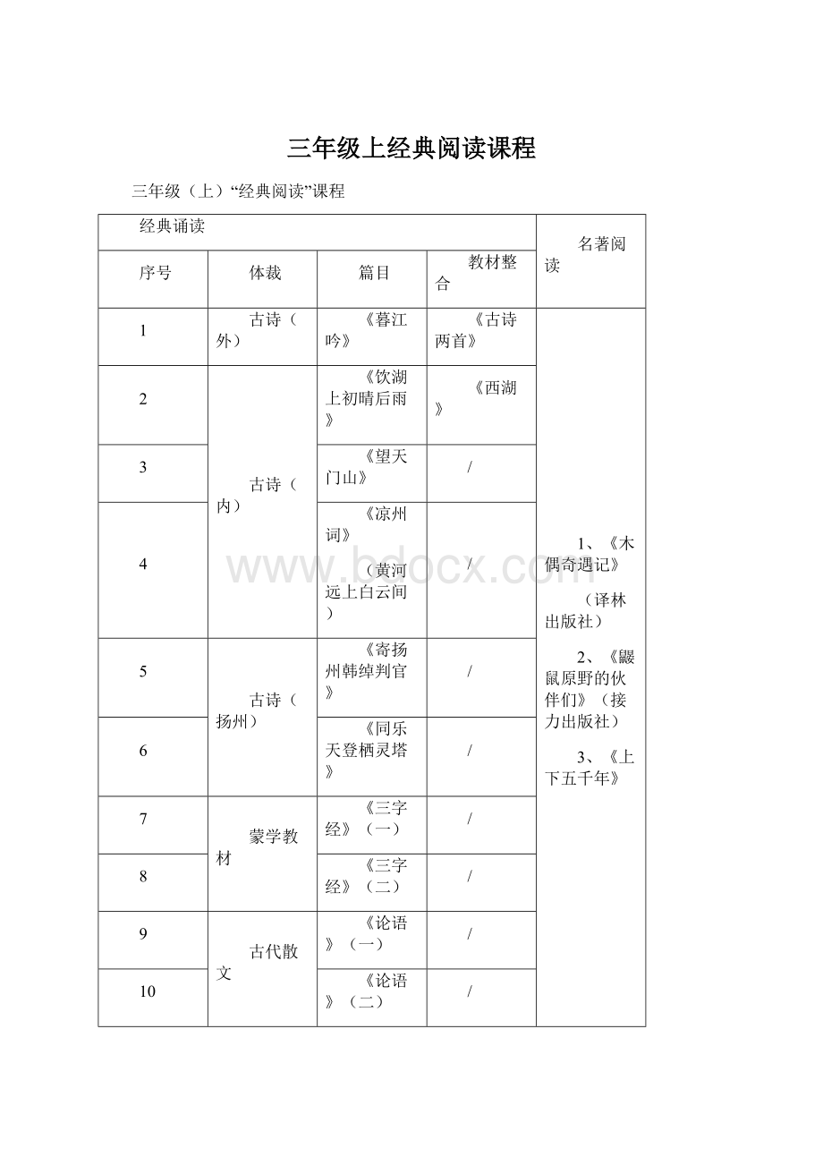 三年级上经典阅读课程.docx