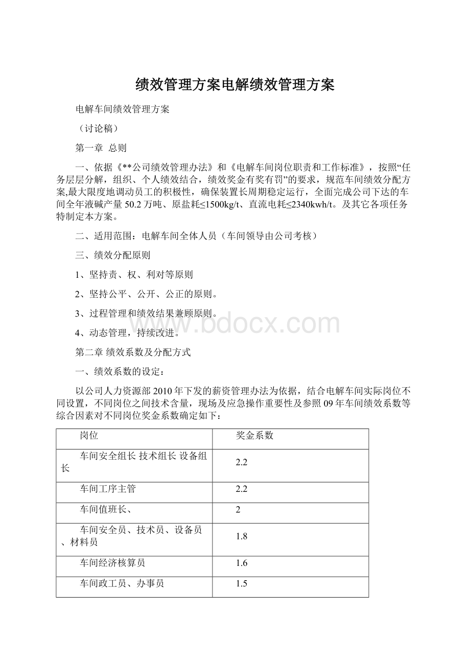 绩效管理方案电解绩效管理方案Word文档格式.docx_第1页