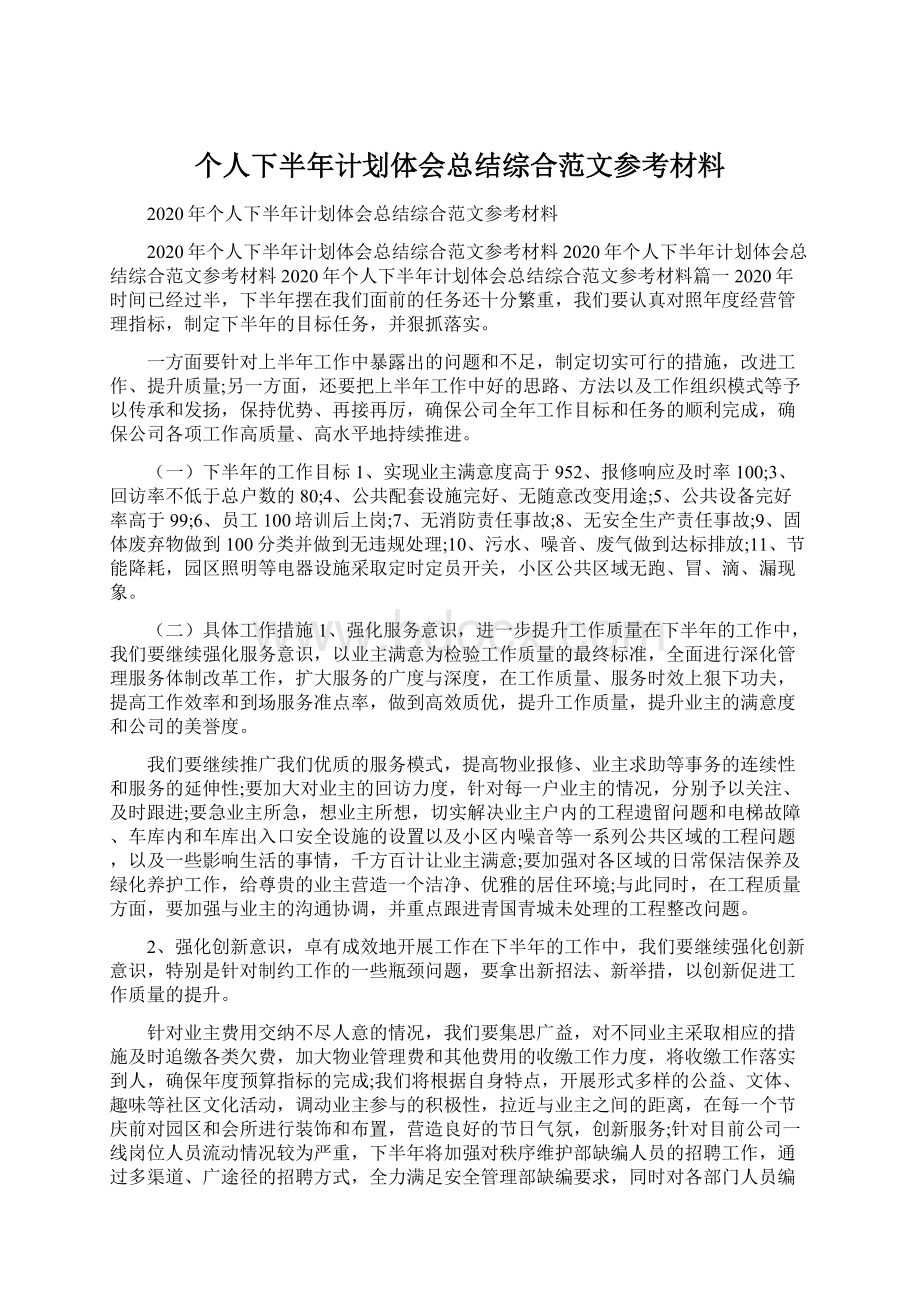 个人下半年计划体会总结综合范文参考材料Word下载.docx