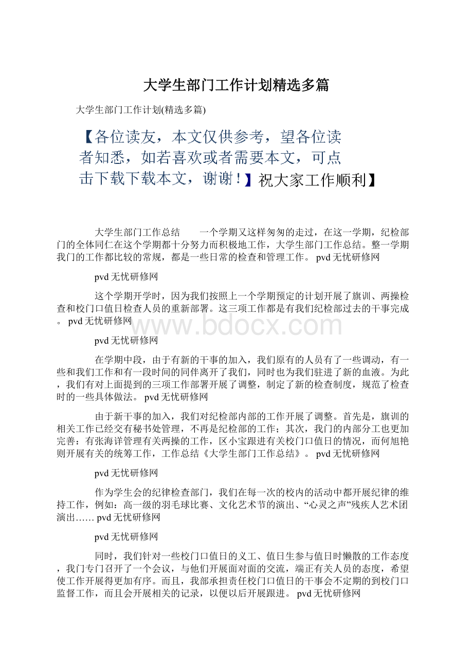 大学生部门工作计划精选多篇.docx