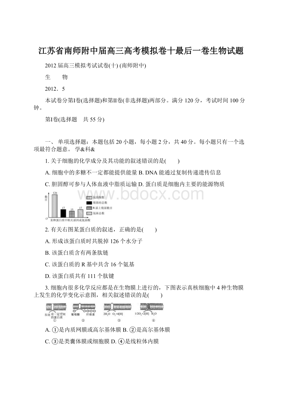 江苏省南师附中届高三高考模拟卷十最后一卷生物试题.docx