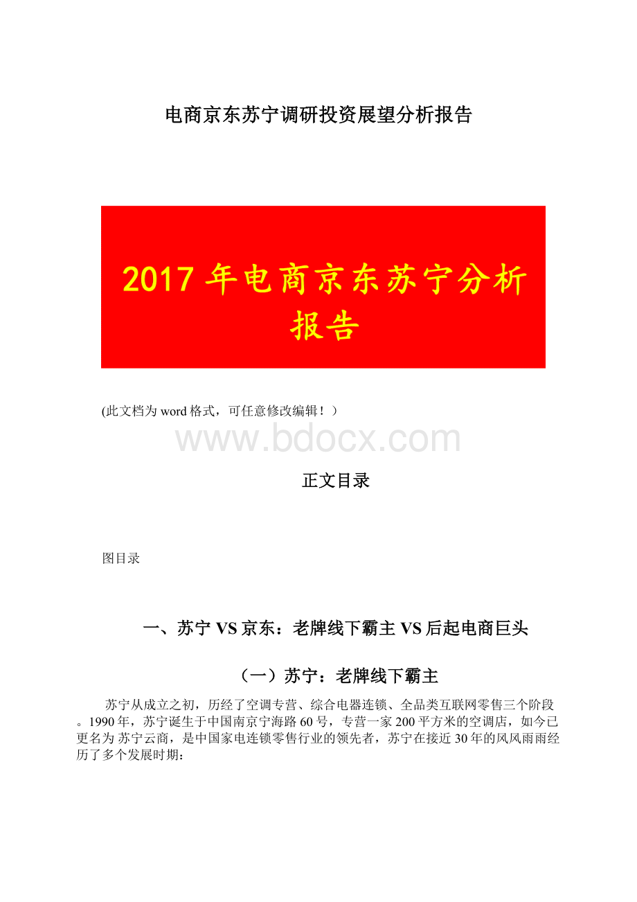 电商京东苏宁调研投资展望分析报告.docx_第1页