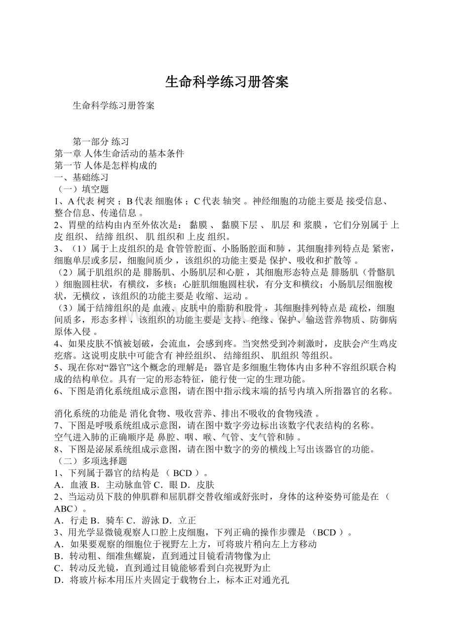 生命科学练习册答案Word文档格式.docx_第1页